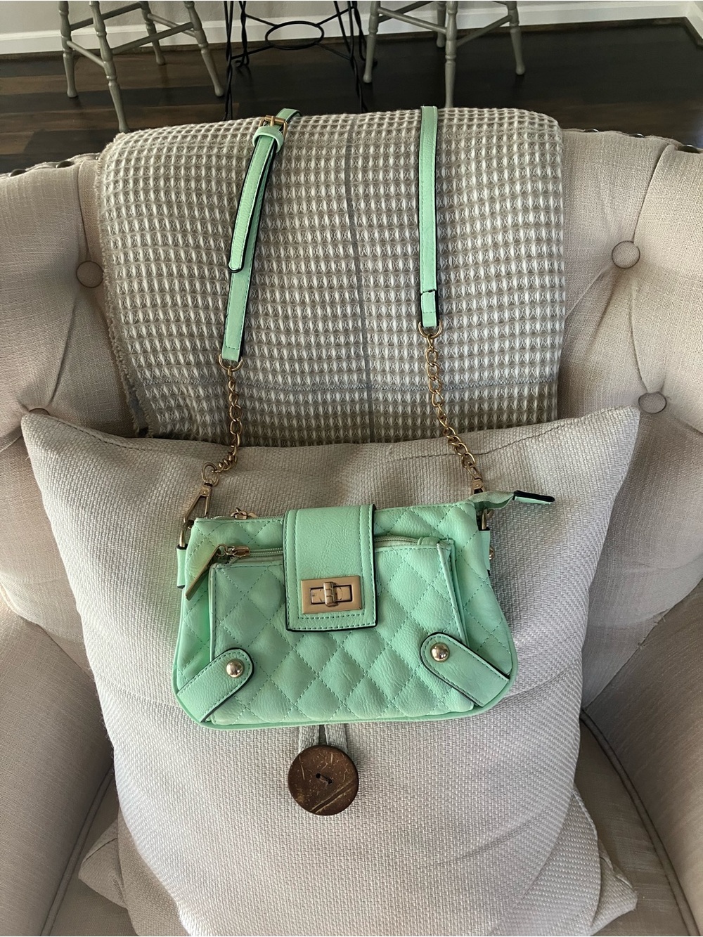 Quilted Mint Green Chain Shoulder Bag